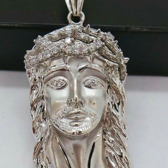 14K WHITE GOLD JESUS CHRIST HEAD PENDANT Stunning - Picture 10 of 10